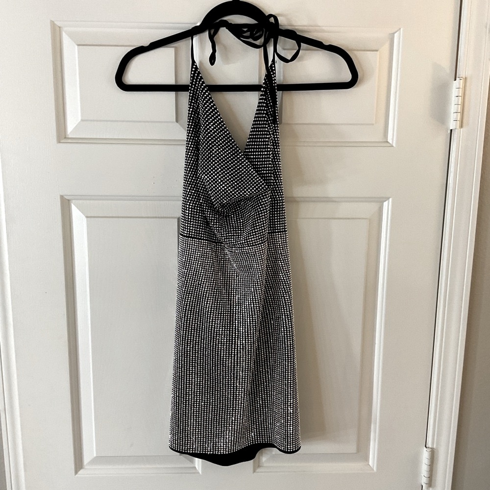 Bear Dance Black Rhinestone Bodycon Mini Dress